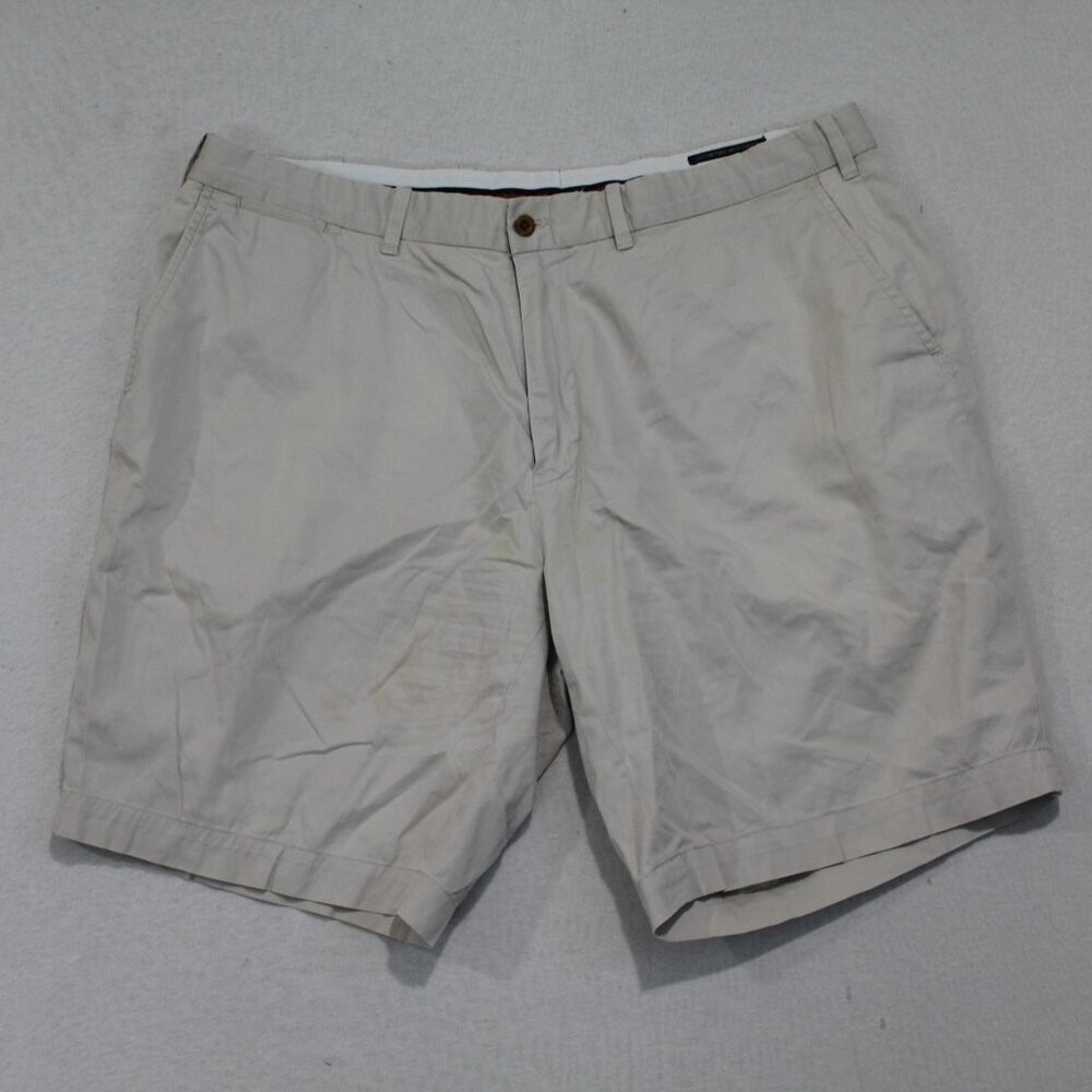 Polo Golf Shorts Tan Beige Flat Front Casual Cotton Twilll Size 38